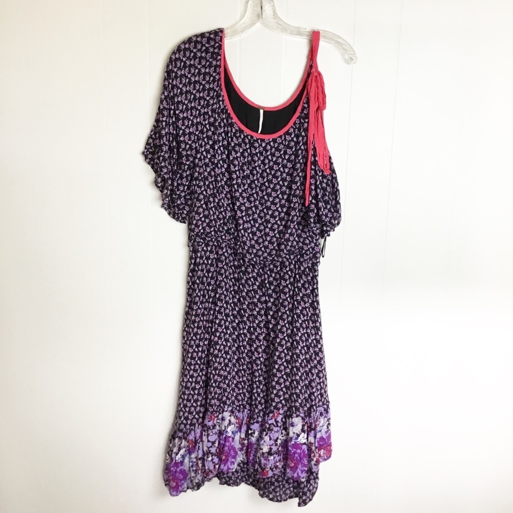 Free People Dress Size L Purple Ruffle Floral